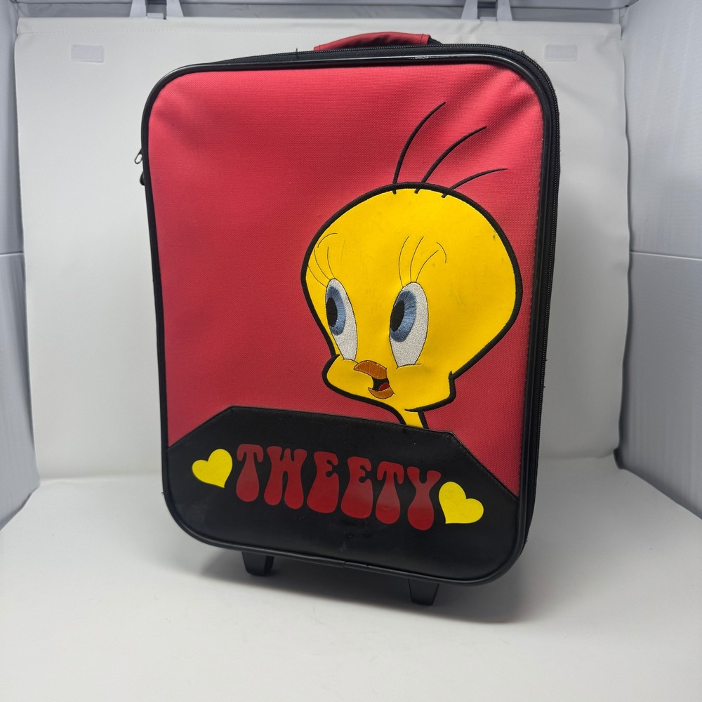 Vintage Looney‎ Tunes Tweety Bird Luggage Cary On Travel Bag Rolling Suitcase